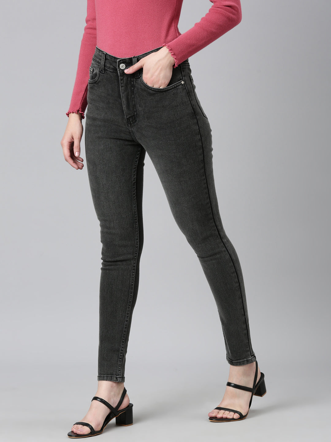 Women's Grey Mid Rise Skinny Fit Denim Jeans