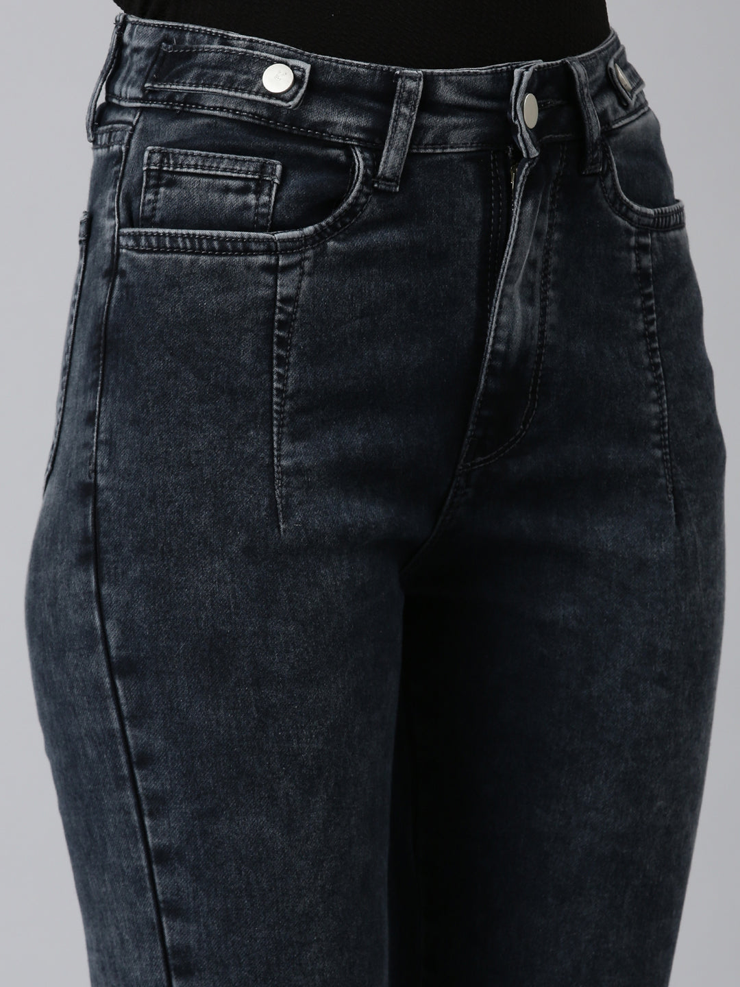 Women's Grey Jean Slim Fit Acid Wash High-Rise Denim Jeans