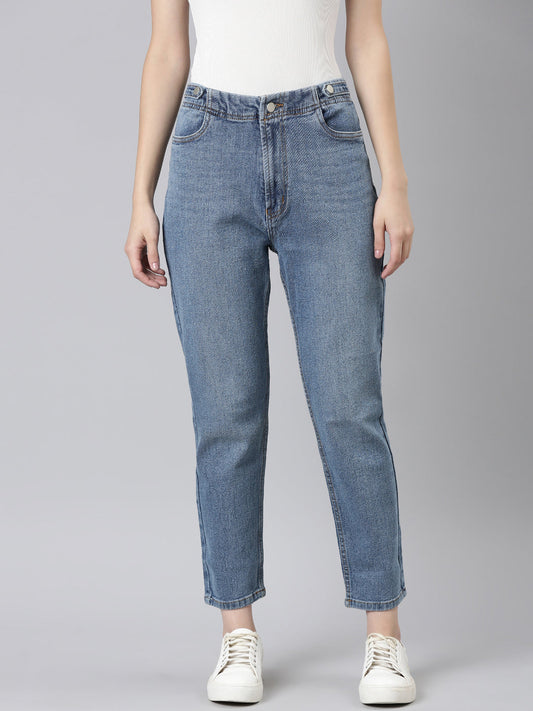 Women's Blue Light Fade Mom Fit High-Raise Denim Jeans