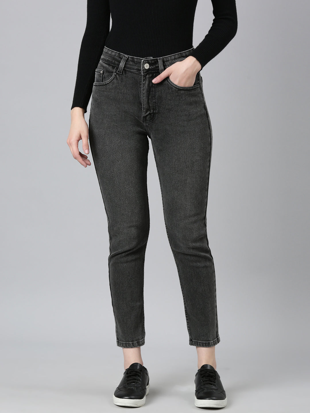 Women's Grey Jean Slim Fit Acid Wash Denim Jeans