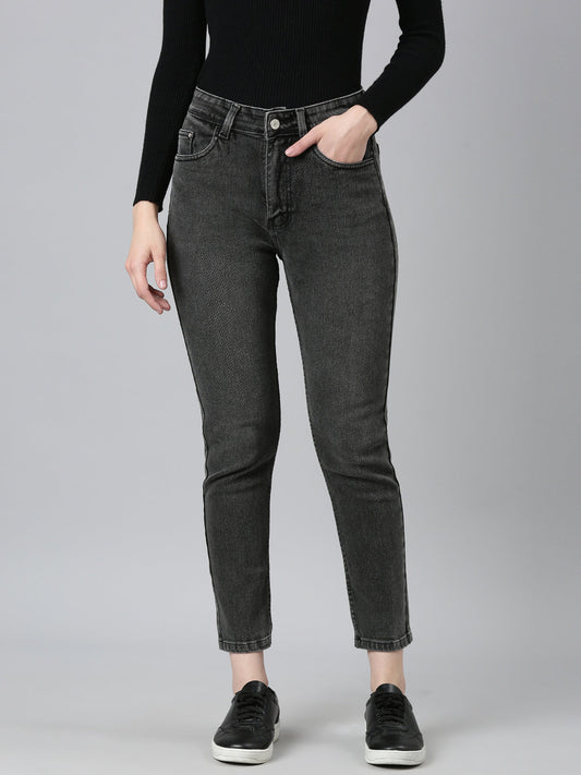 Women's Grey Jean Slim Fit Acid Wash Denim Jeans