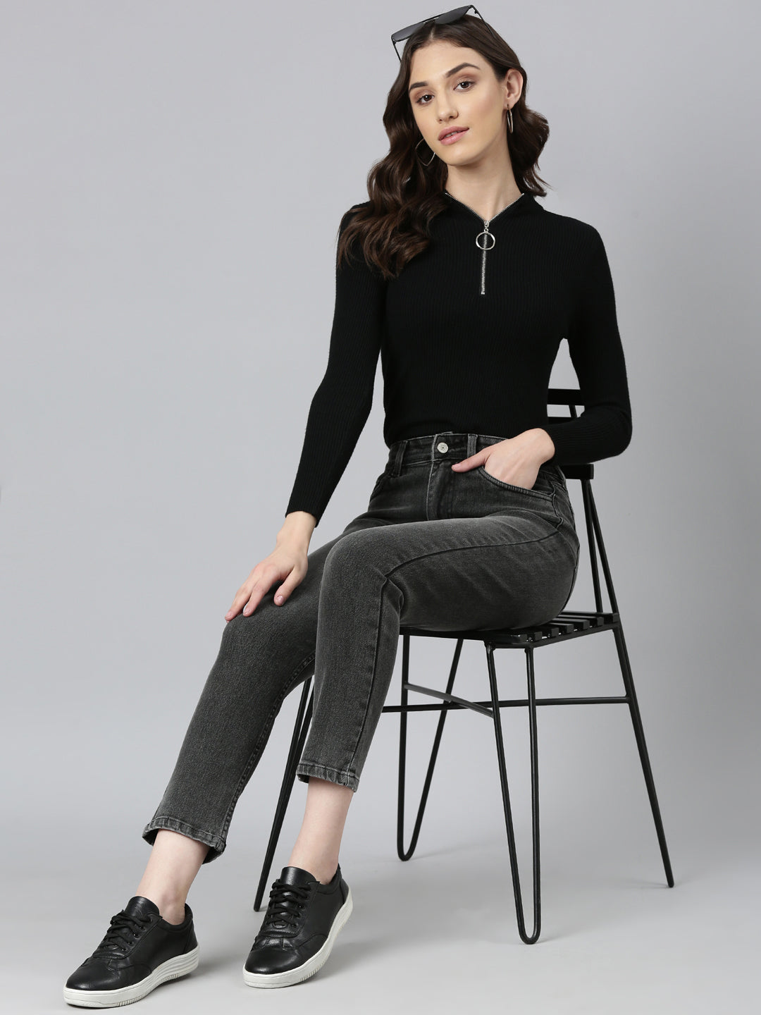 Women's Grey Jean Slim Fit Acid Wash Denim Jeans