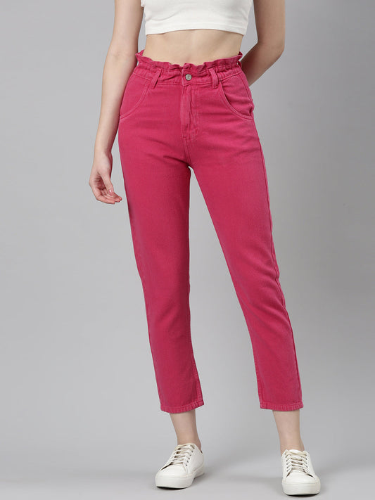 Women's Fuchsia Regular Fit Acid Wash Denim Jeans