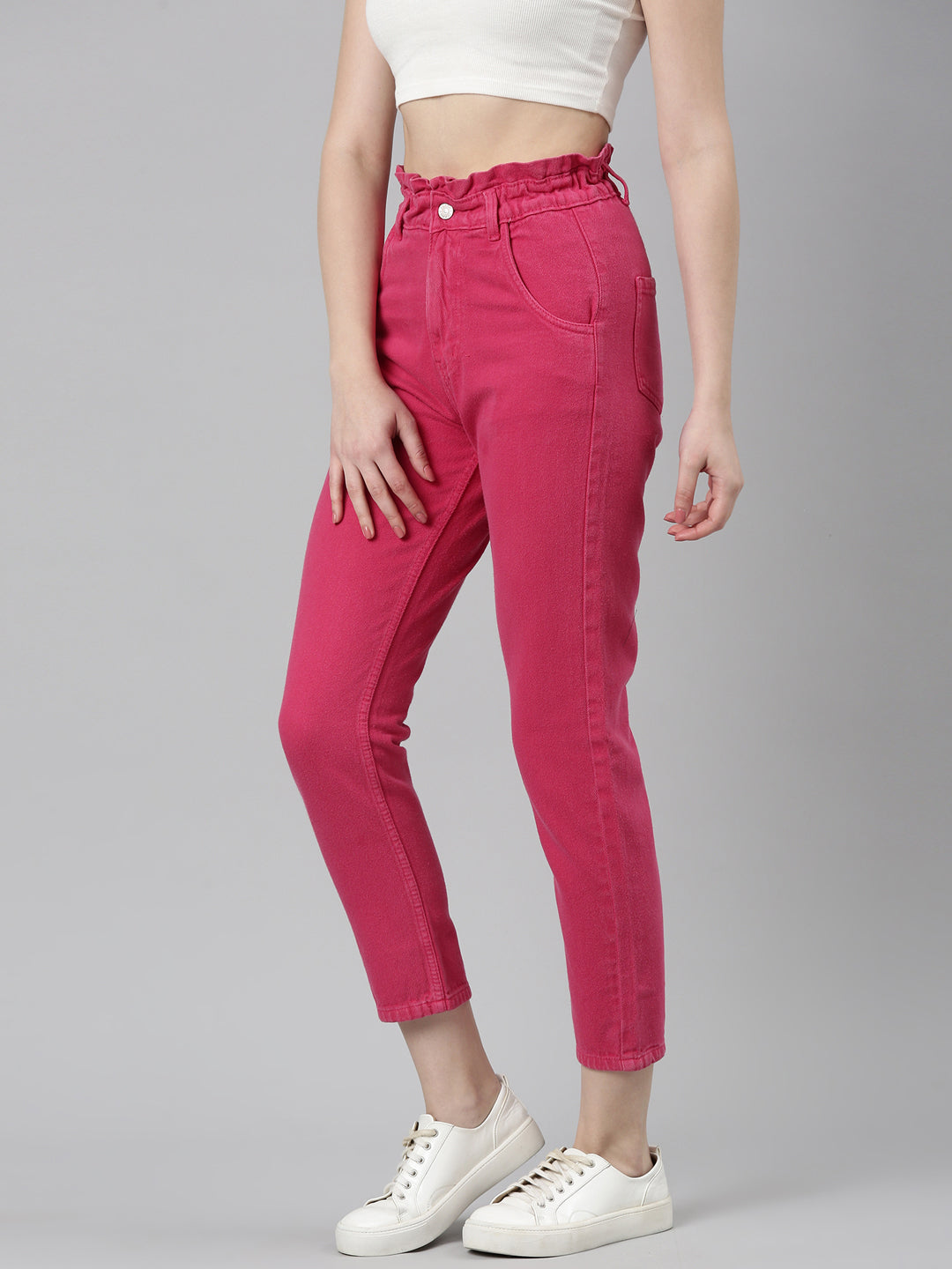 Women's Fuchsia Regular Fit Acid Wash Denim Jeans