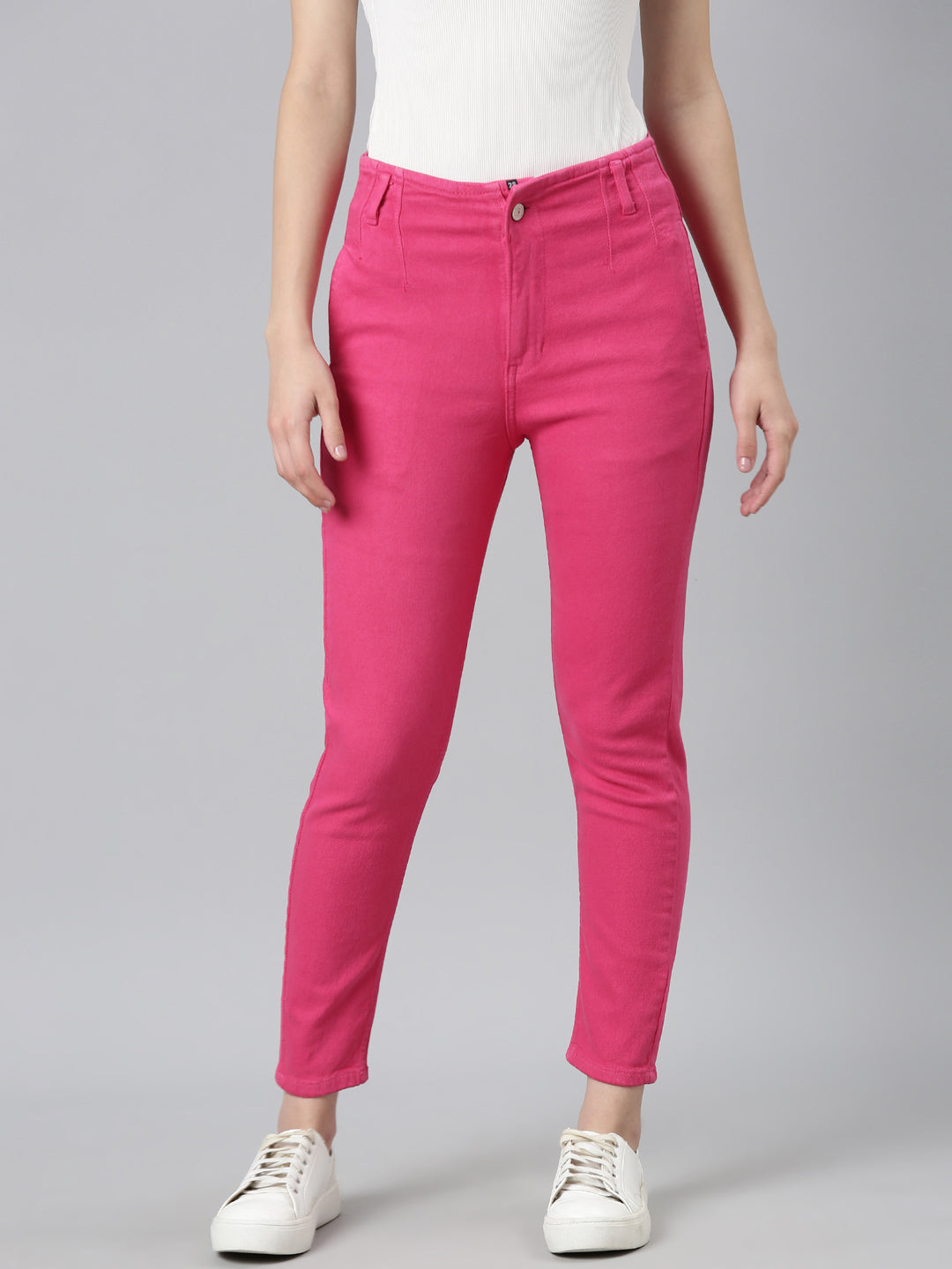 Women's Fuchsia Slim Fit Acid Wash High-Raise Denim Jeans