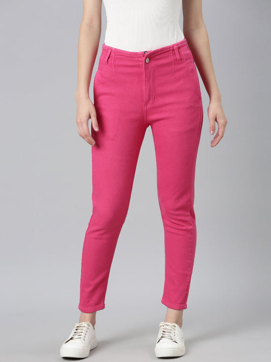 Women's Fuchsia Slim Fit Acid Wash High-Raise Denim Jeans