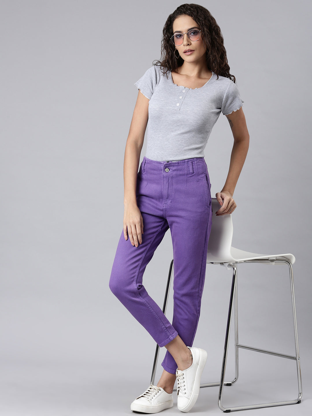 Women's Lavender Mid-Rise Denim Jeans