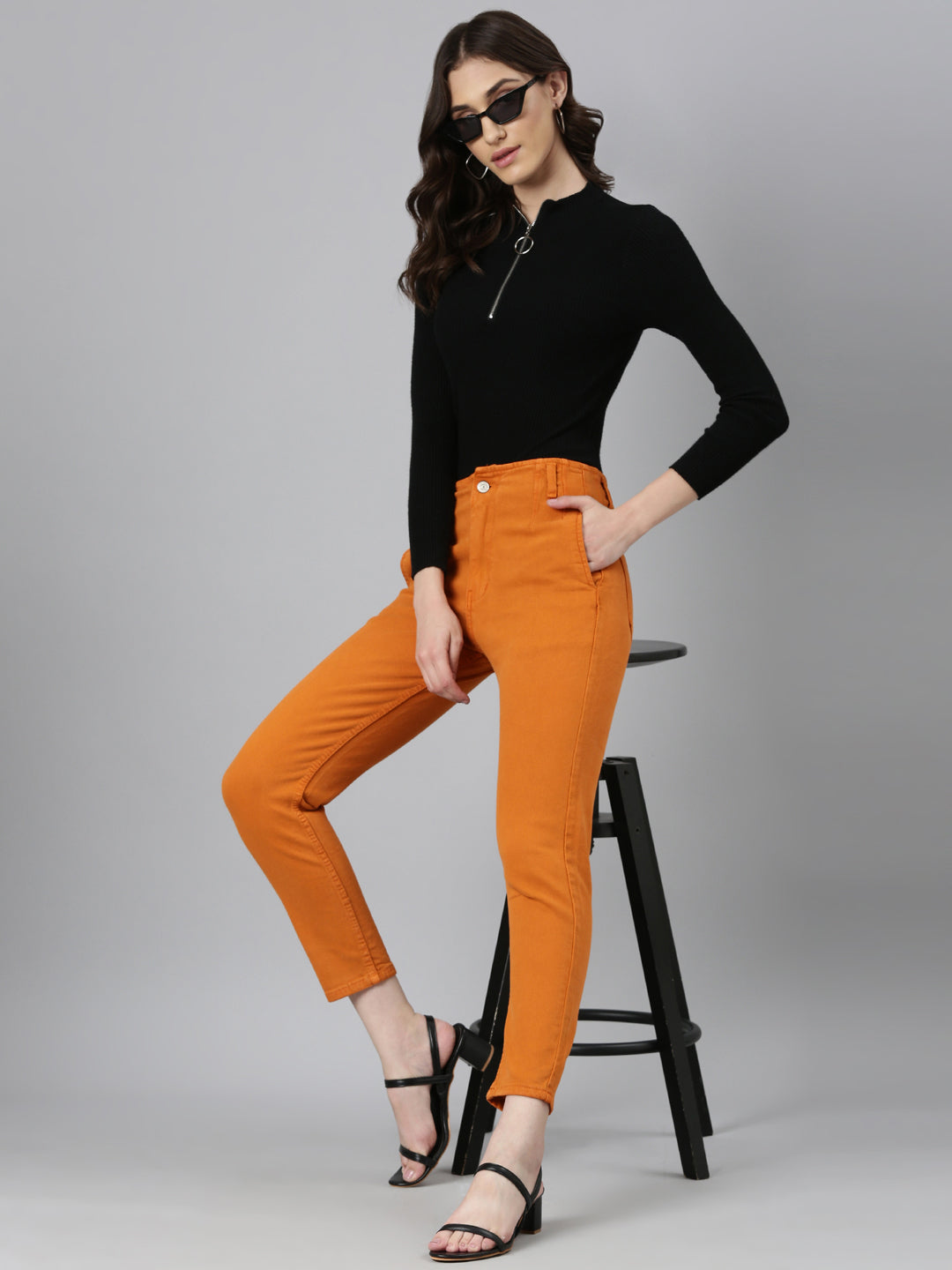 Women's Mustard Mid-Rise Slim Fit Coloured Shade Denim Jeans