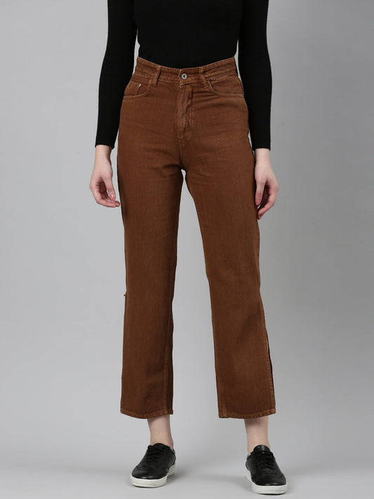 Women's Rust High-Rise Coloured Shade Cropped Denim Jeans