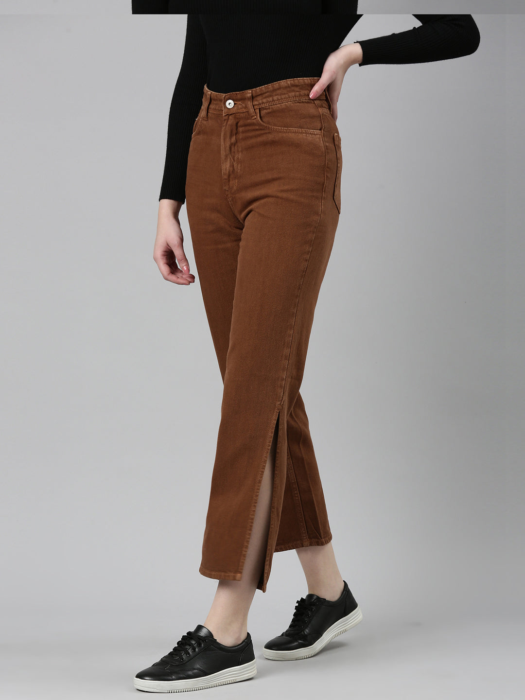 Women's Rust High-Rise Coloured Shade Cropped Denim Jeans