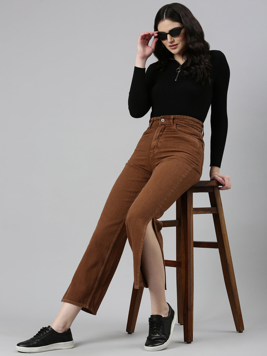 Women's Rust High-Rise Coloured Shade Cropped Denim Jeans