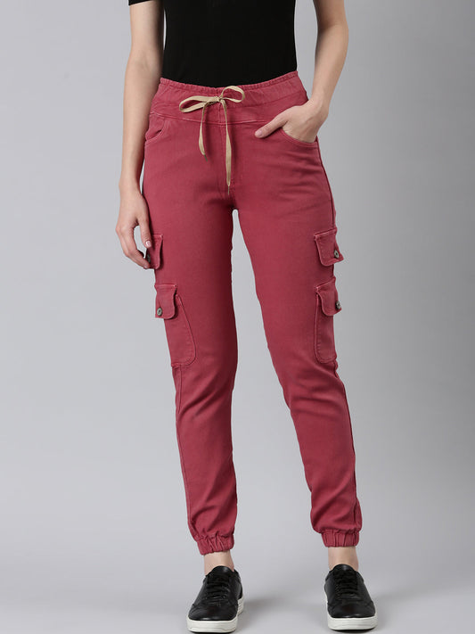 Women's Mauve Regular Fit Cotton Denim Jogger