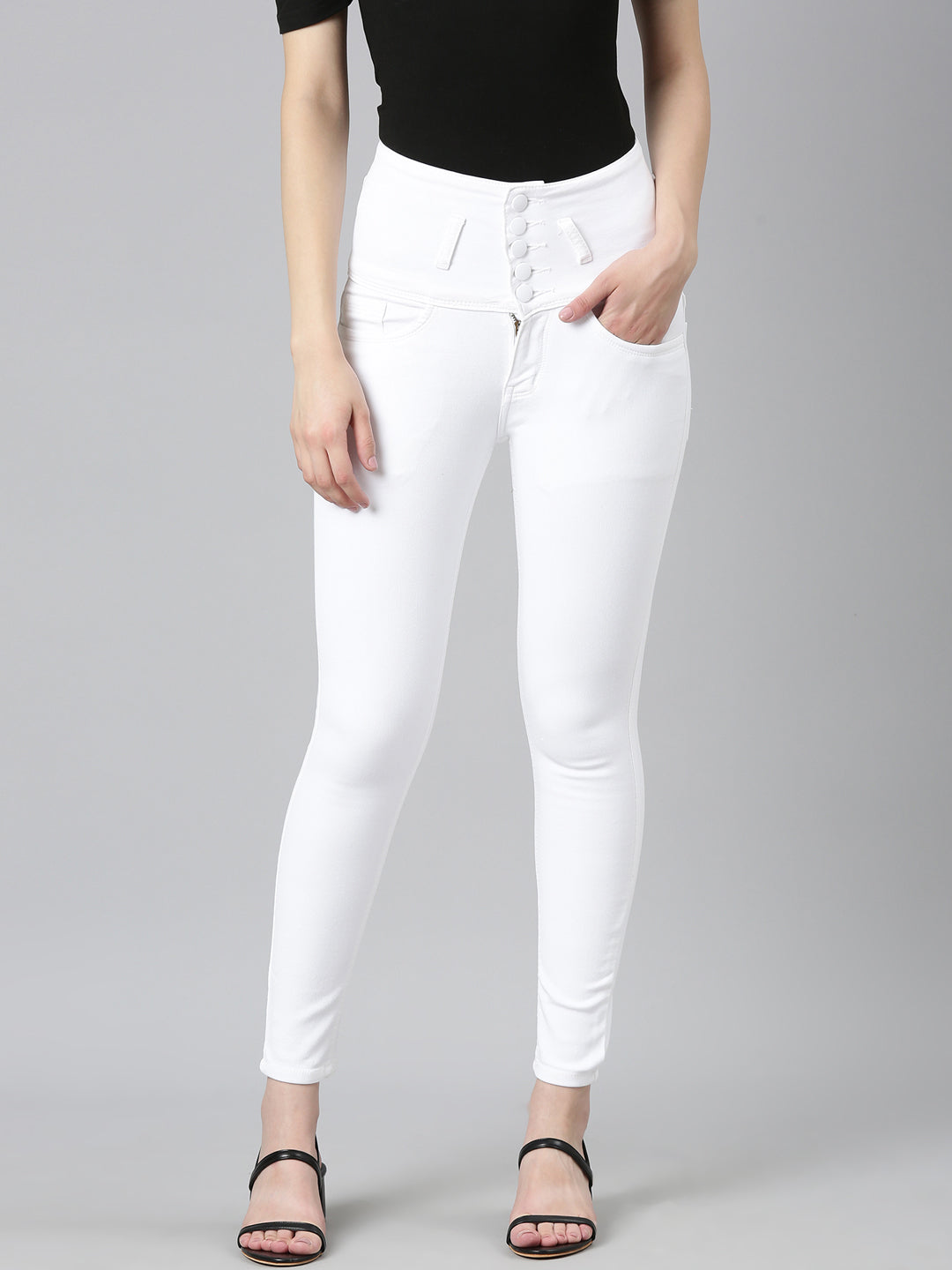 Women's White Jean Slim Fit Acid Wash Denim Jeans