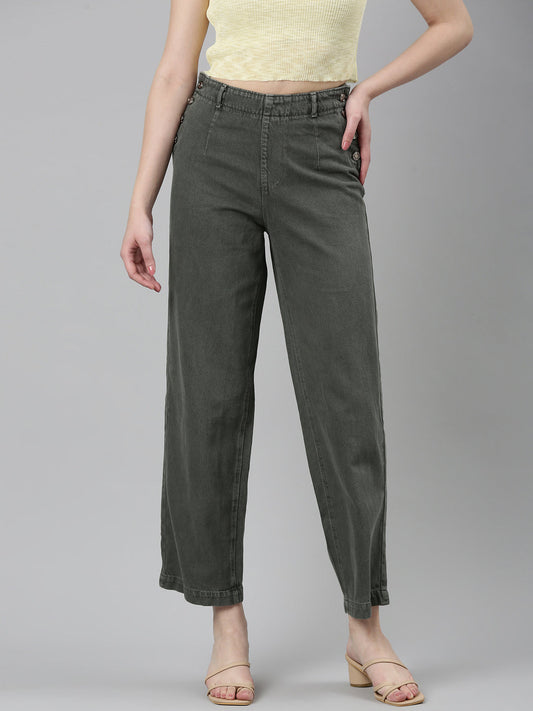 Women's Olive Retro Denims Wide Leg Jeans