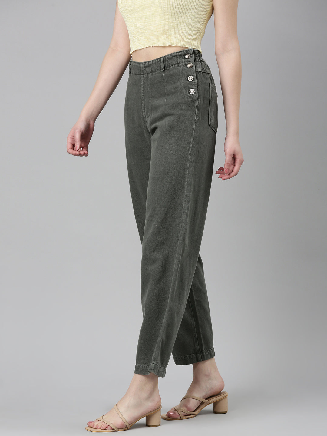 Women's Olive Retro Denims Wide Leg Jeans