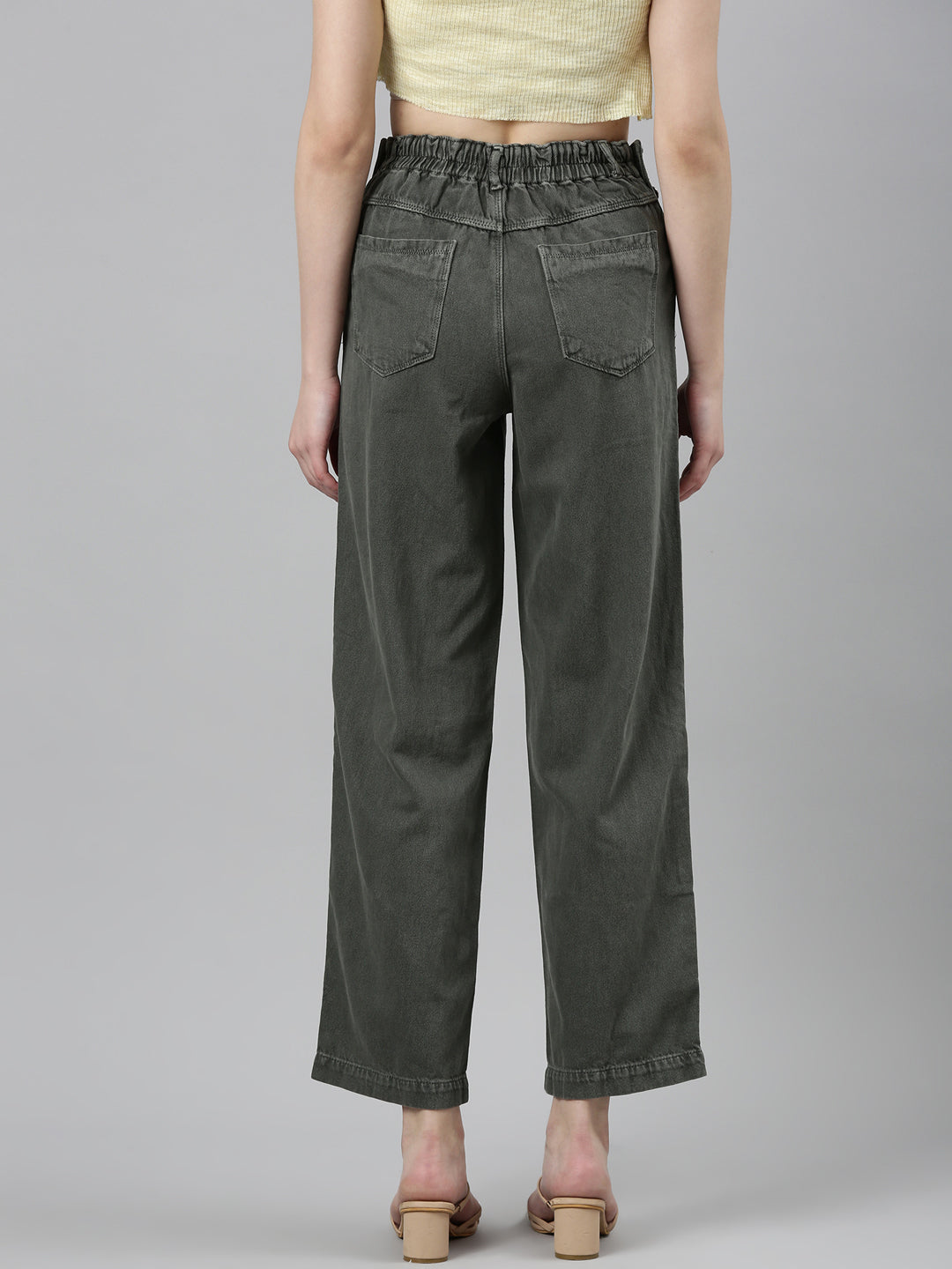 Women's Olive Retro Denims Wide Leg Jeans