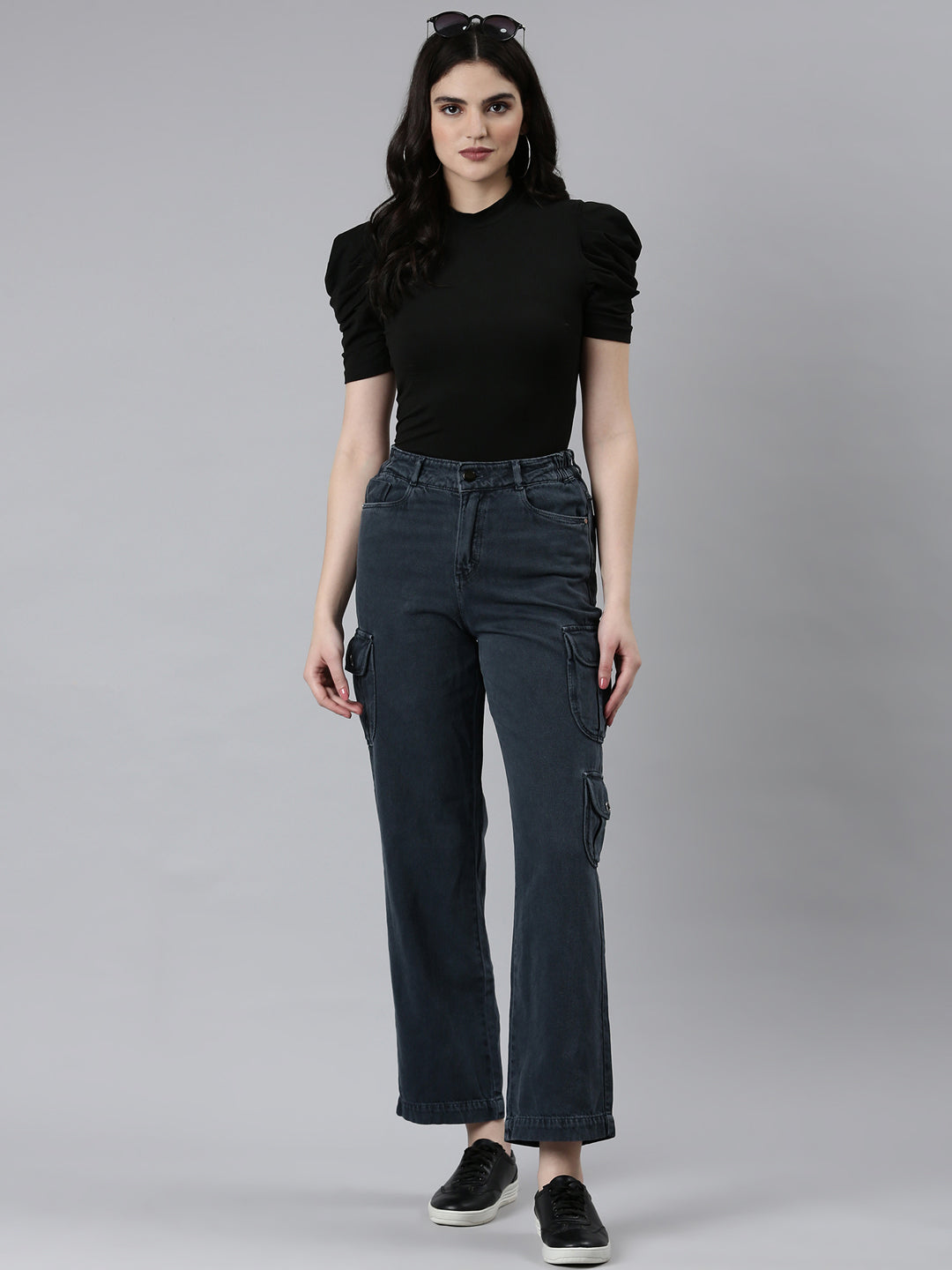 Women's Grey Cotton Straight Fit Denim Jeans