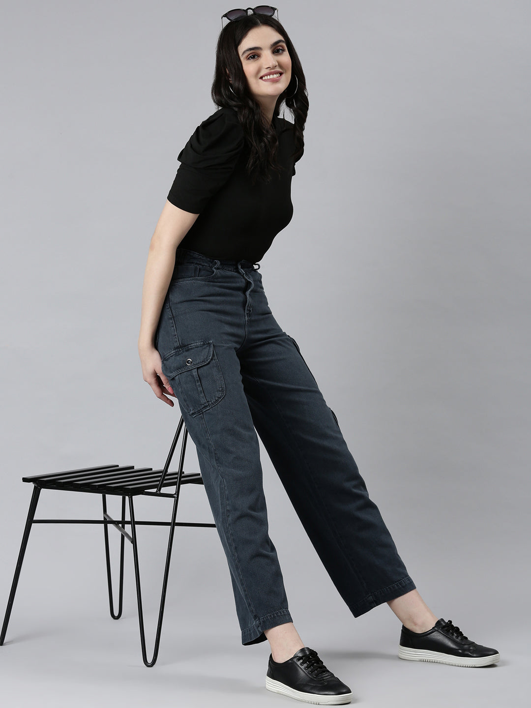 Women's Grey Cotton Straight Fit Denim Jeans