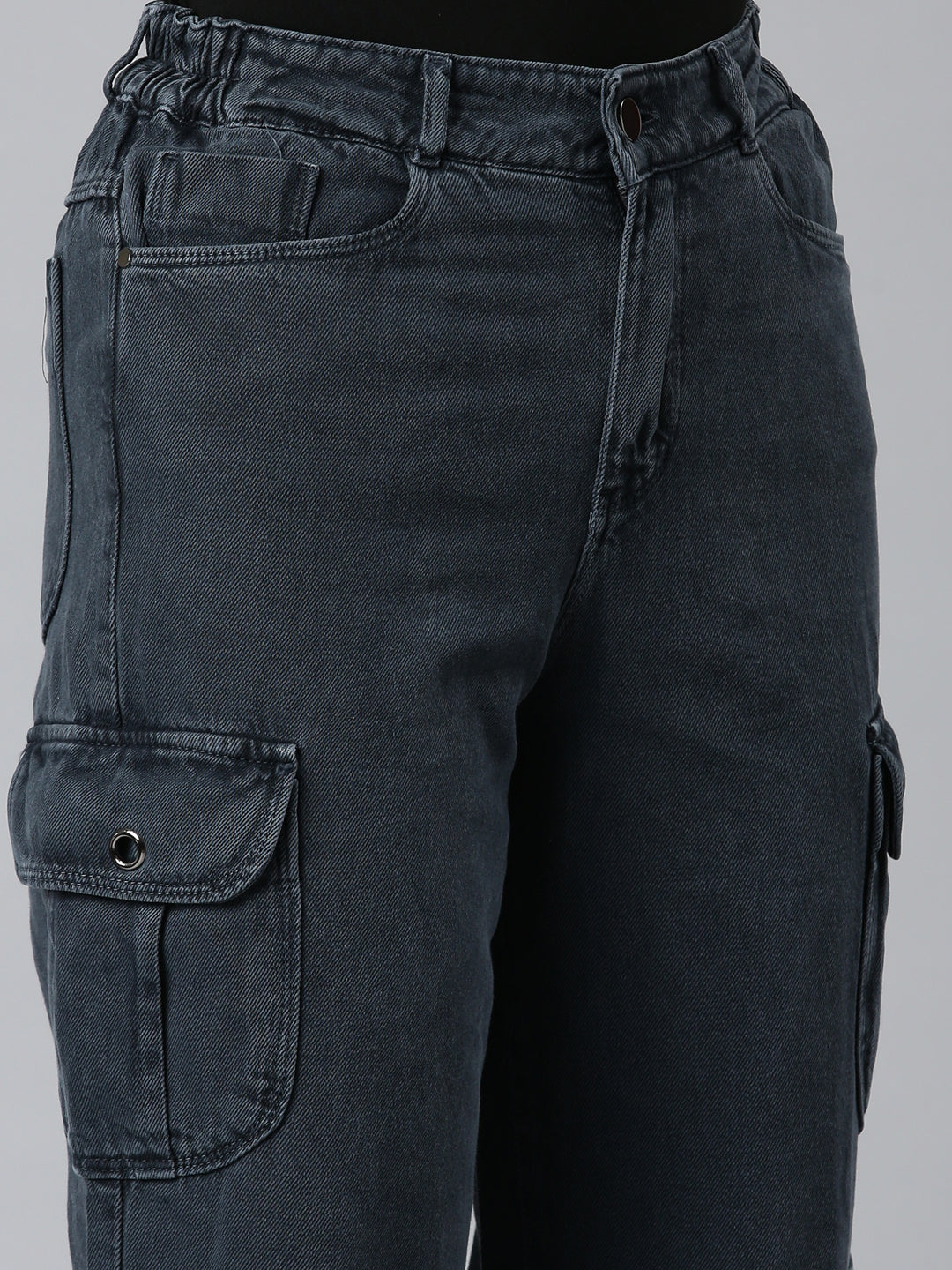 Women's Grey Cotton Straight Fit Denim Jeans