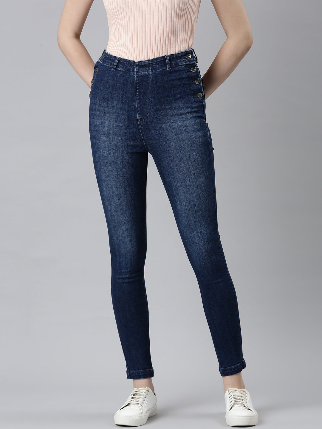 Women's Navy Blue Clean Look Skinny Fit Denim Jeans