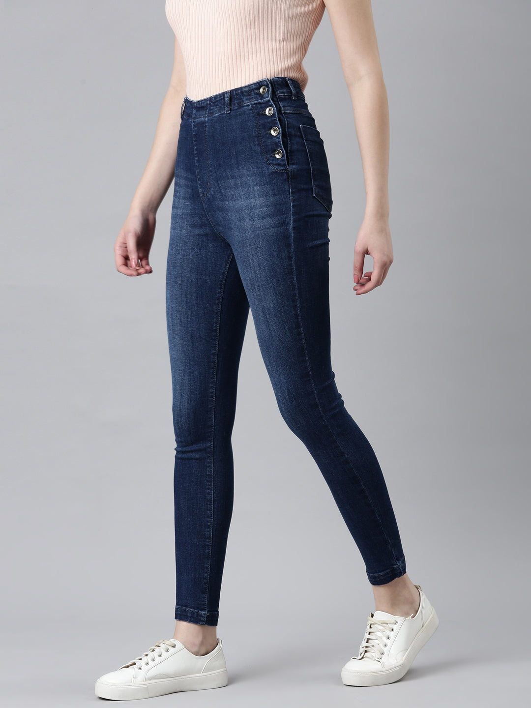 Women's Navy Blue Clean Look Skinny Fit Denim Jeans