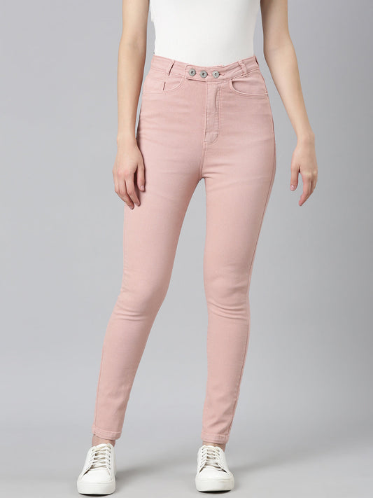 Women's Pink Slim Fit High-Rise Denim Jeans