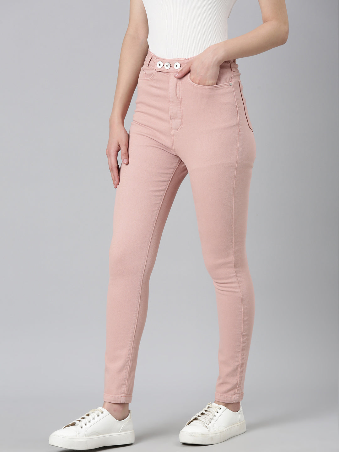 Women's Pink Slim Fit High-Rise Denim Jeans