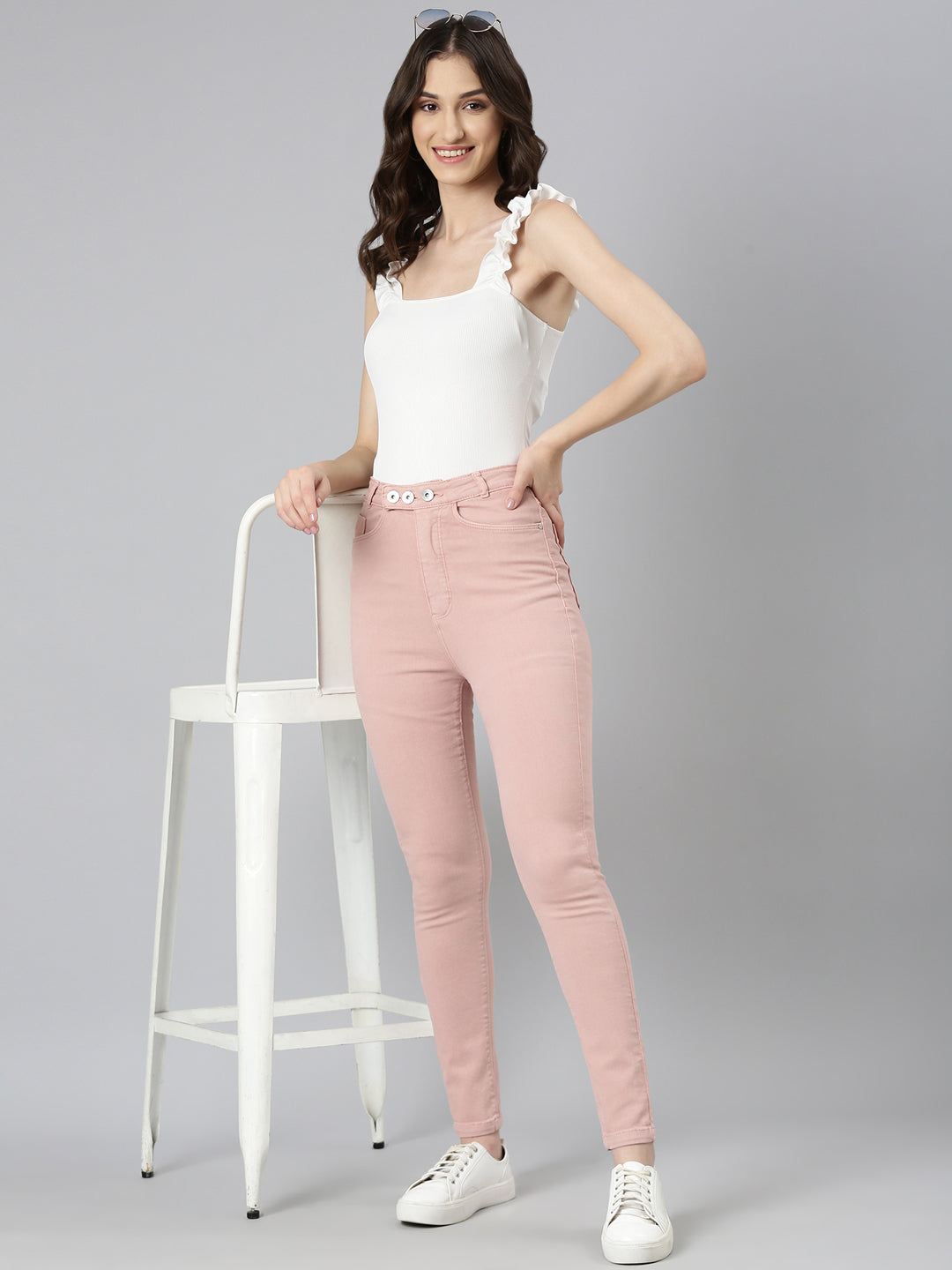 Women's Pink Slim Fit High-Rise Denim Jeans