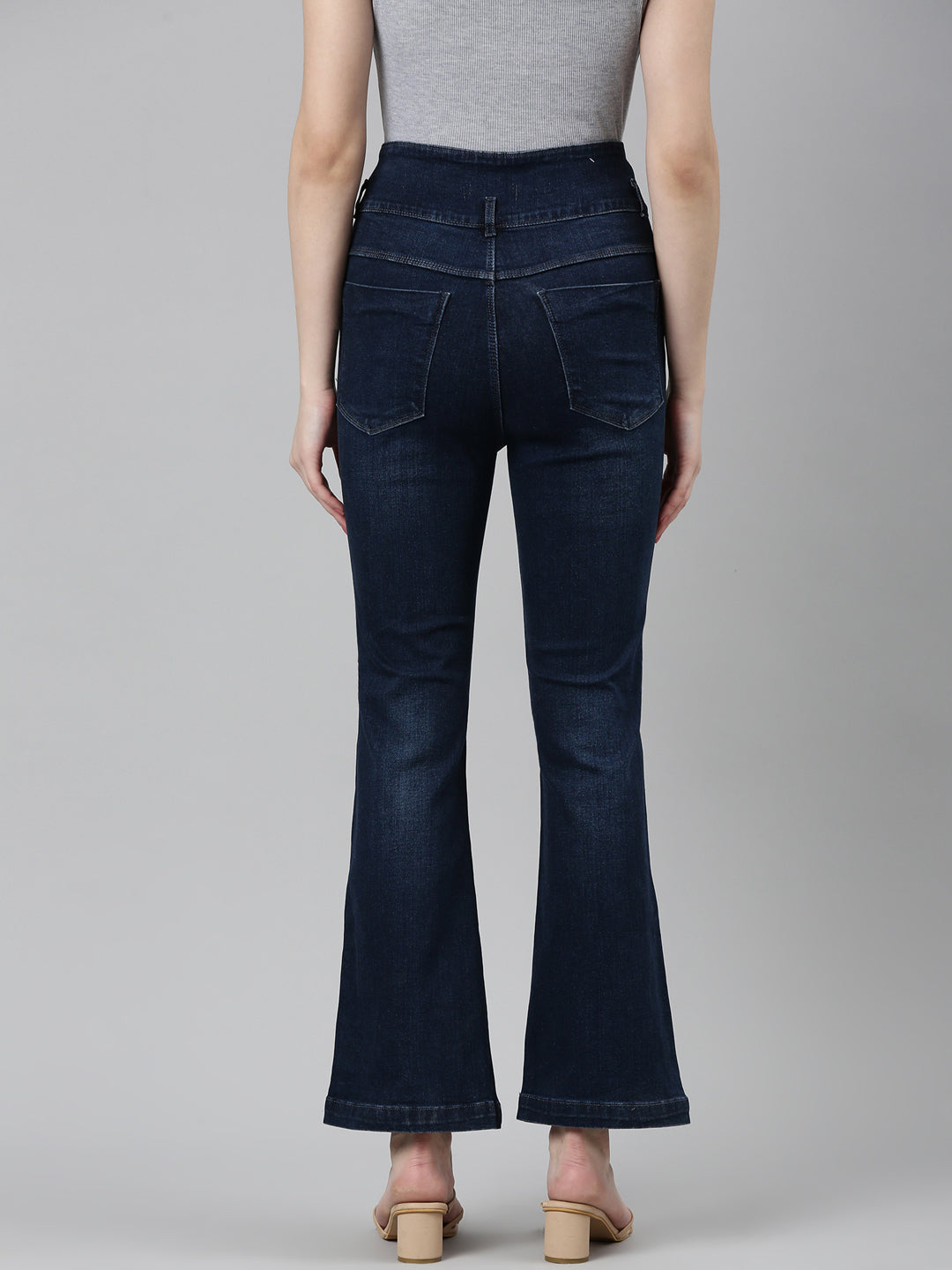 Women's Navy Blue Flared Light Fade Denim Jeans
