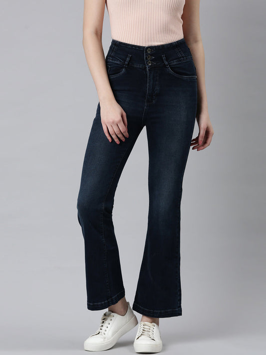 Women's Navy Blue Clean Look Denim Bootcut Jeans