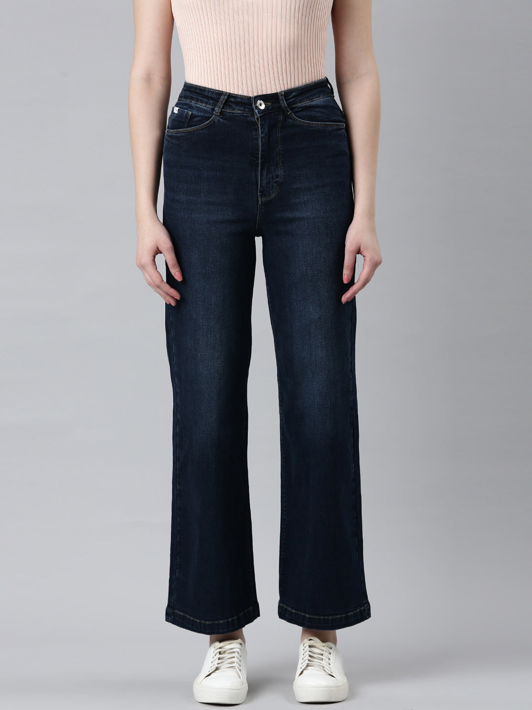 Women's Navy Blue Wide Leg Denim Jeans