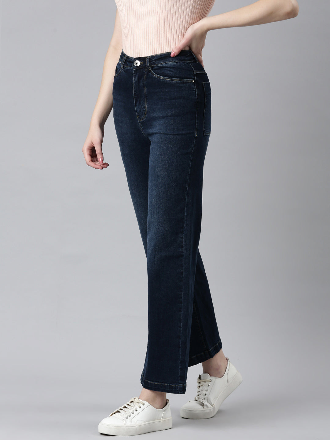 Women's Navy Blue Wide Leg Denim Jeans