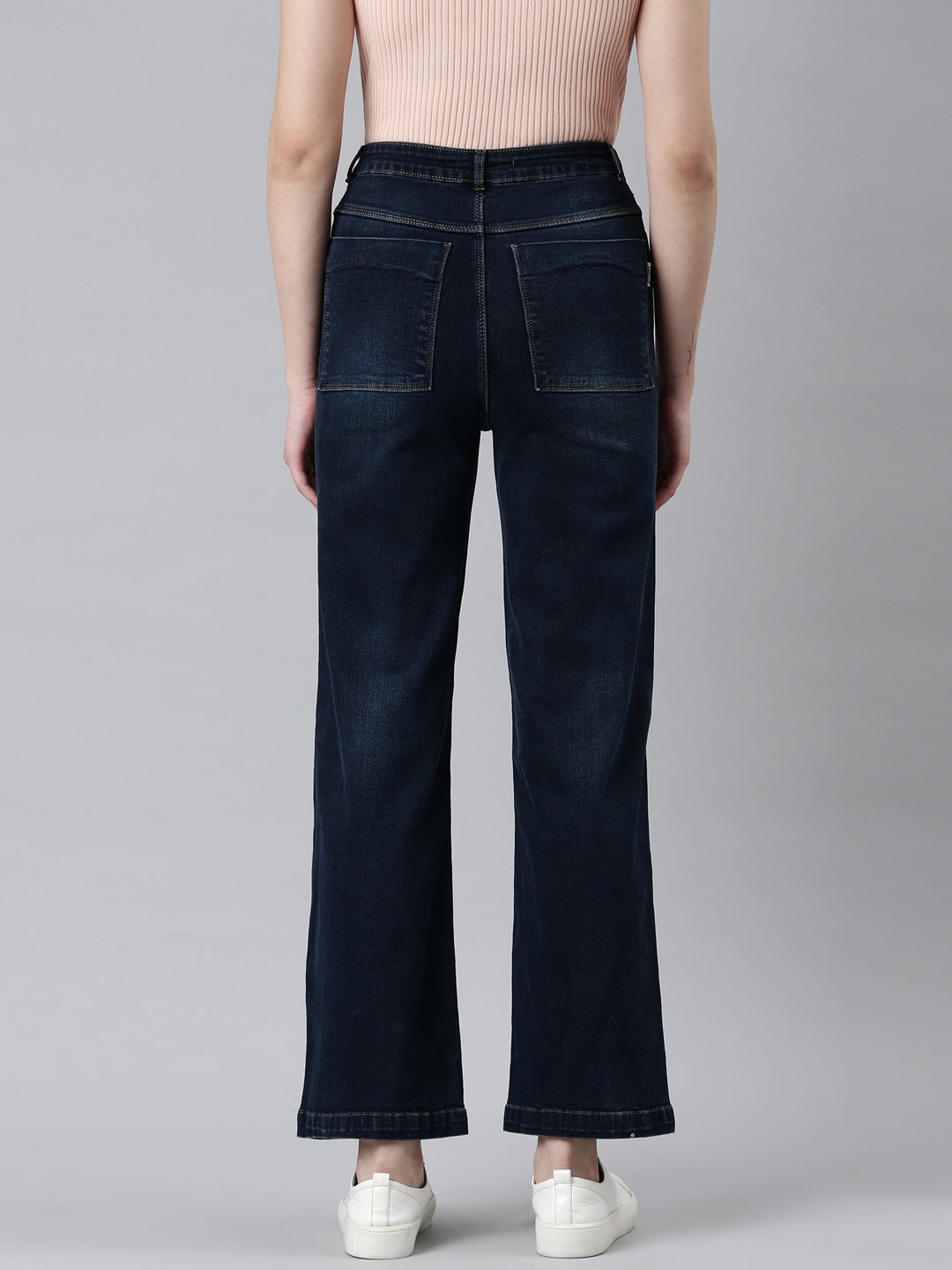 Women's Navy Blue Wide Leg Denim Jeans