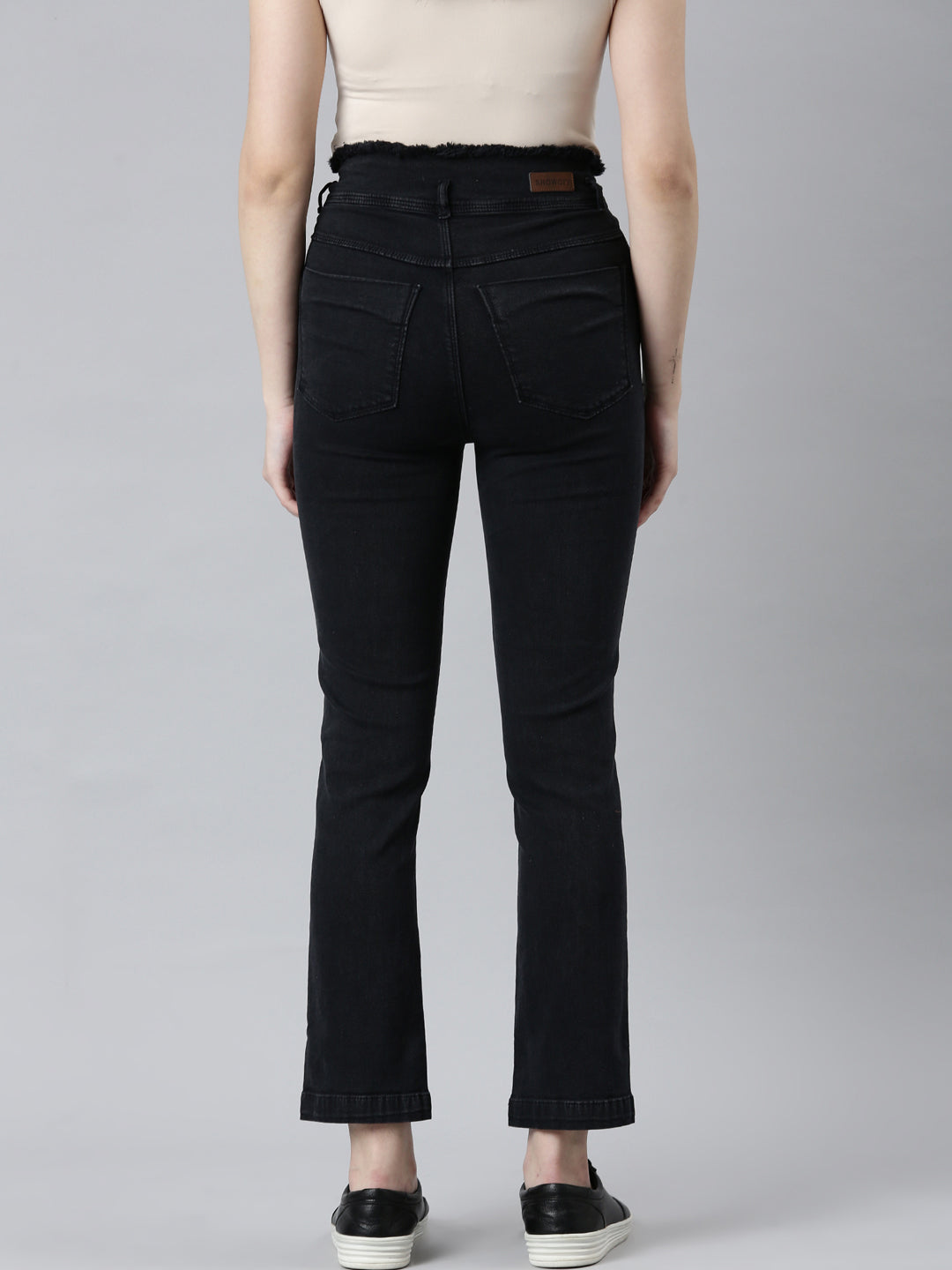Women's Black Mid-Rise Frayed Denim Jeans