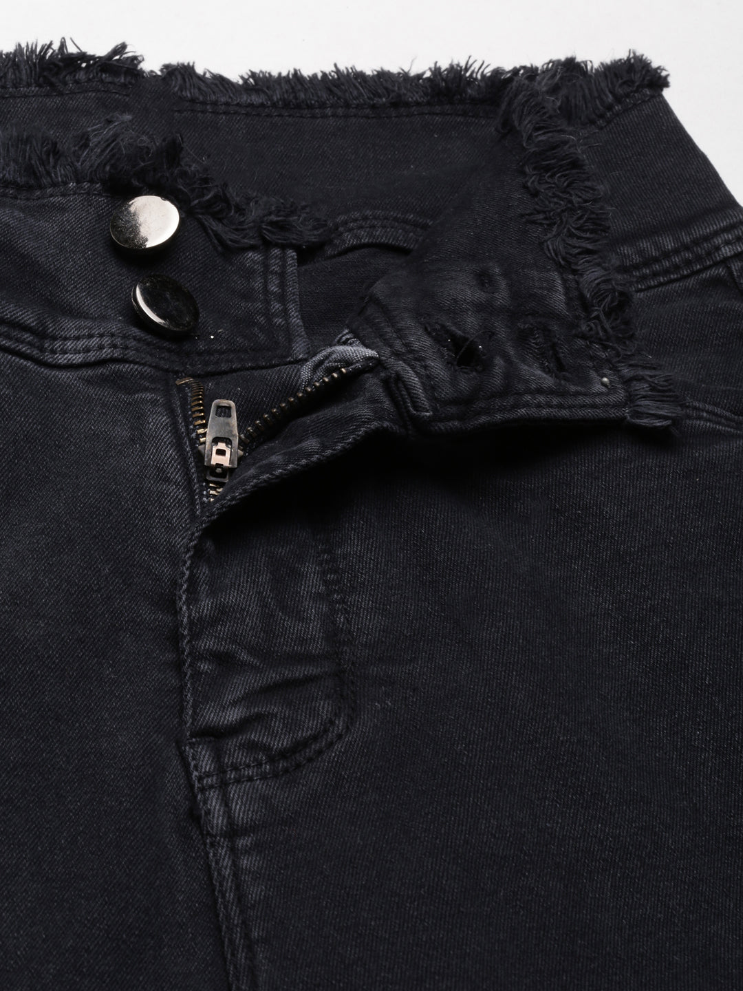 Women's Black Mid-Rise Frayed Denim Jeans