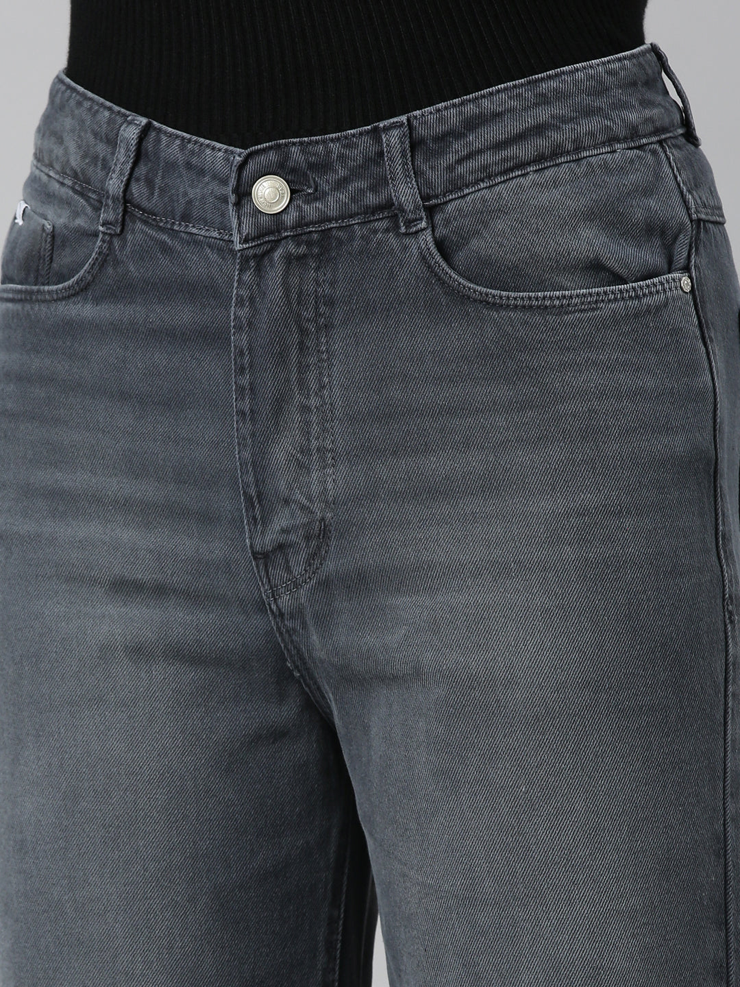 Women's Grey Wide Leg Low Distress Light Fade Denim Jeans