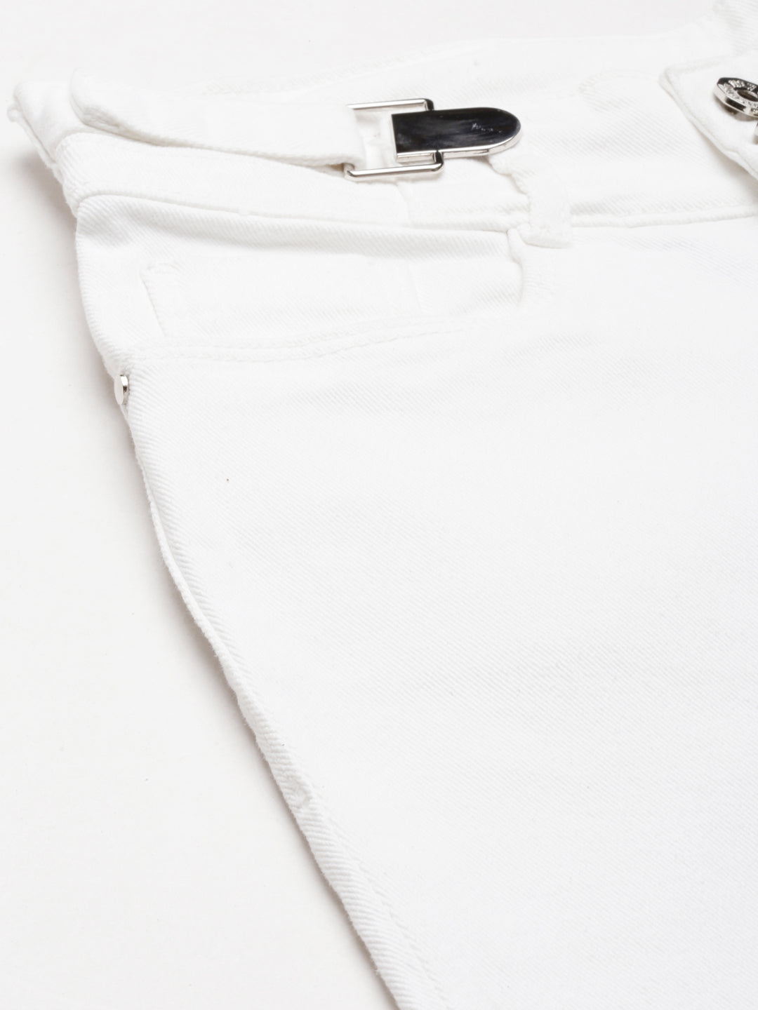 Women's White Solid Straight Fit Denim Jeans