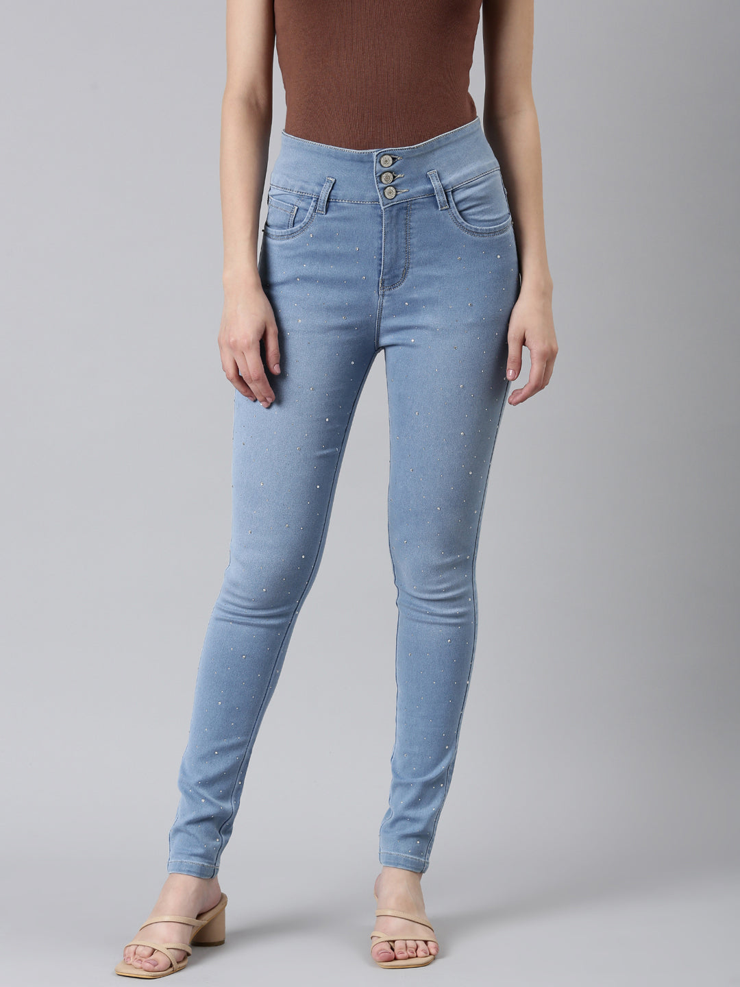 Women's Blue Solid Skinny Fit Denim Jeans