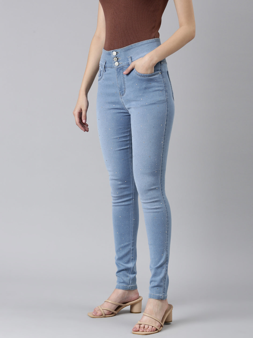 Women's Blue Solid Skinny Fit Denim Jeans
