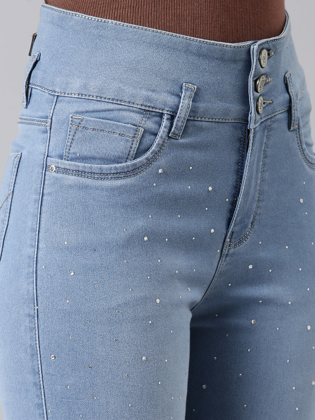 Women's Blue Solid Skinny Fit Denim Jeans