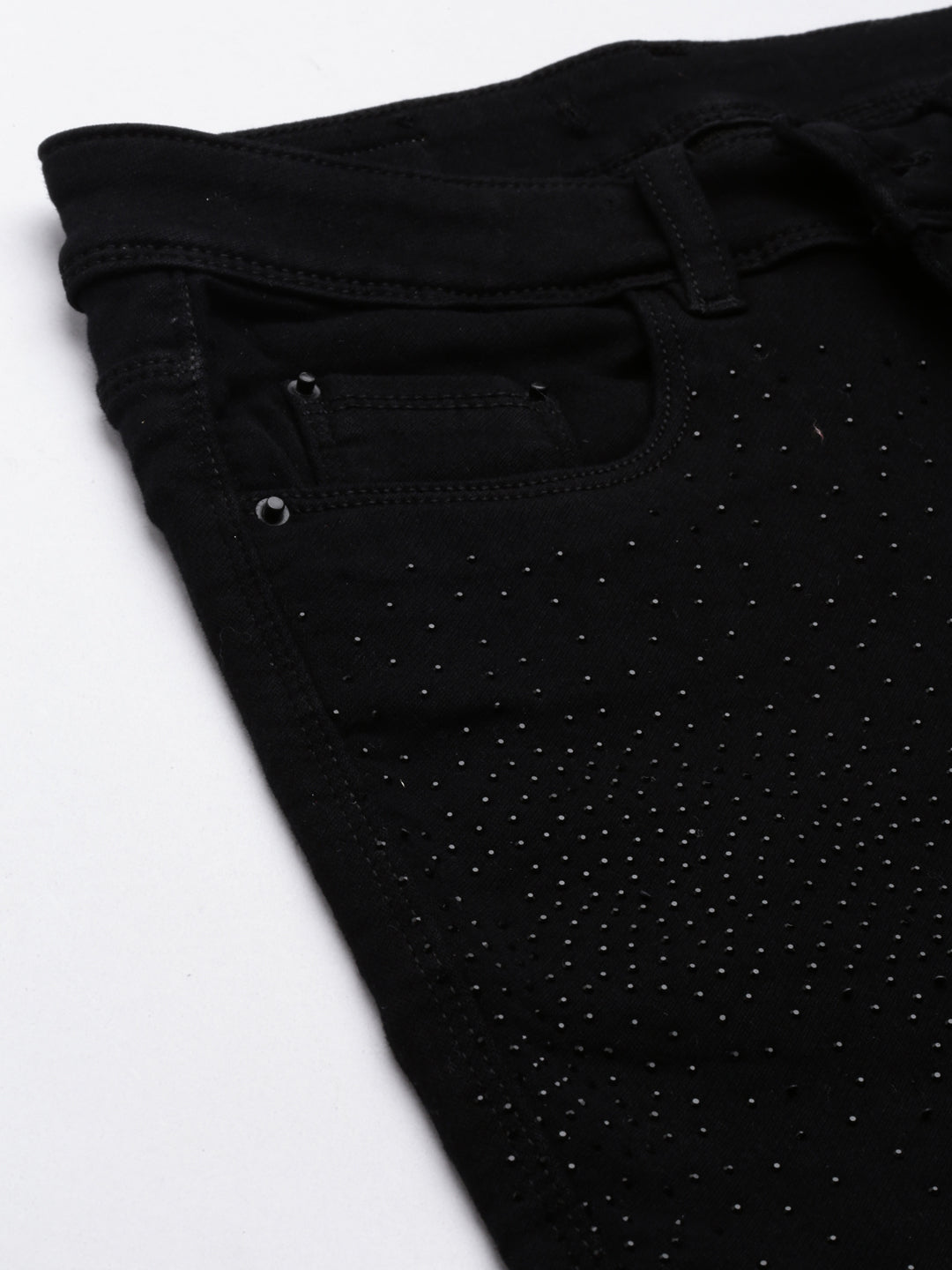 Women's Black Slim Fit High-Rise Embellished Denim Jeans