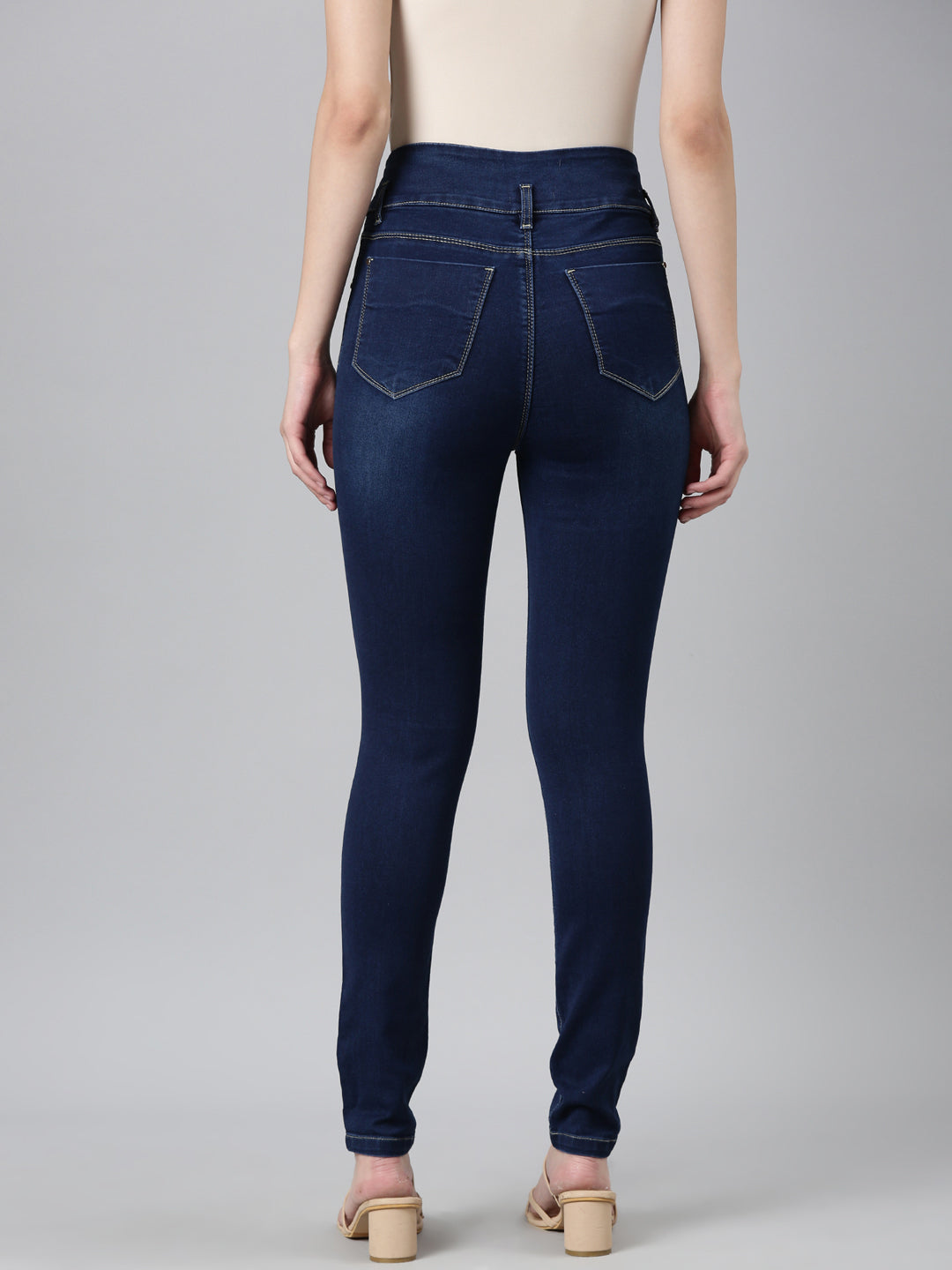 Women's Navy Blue Skinny Fit High Rise Light Fade Denim Jeans