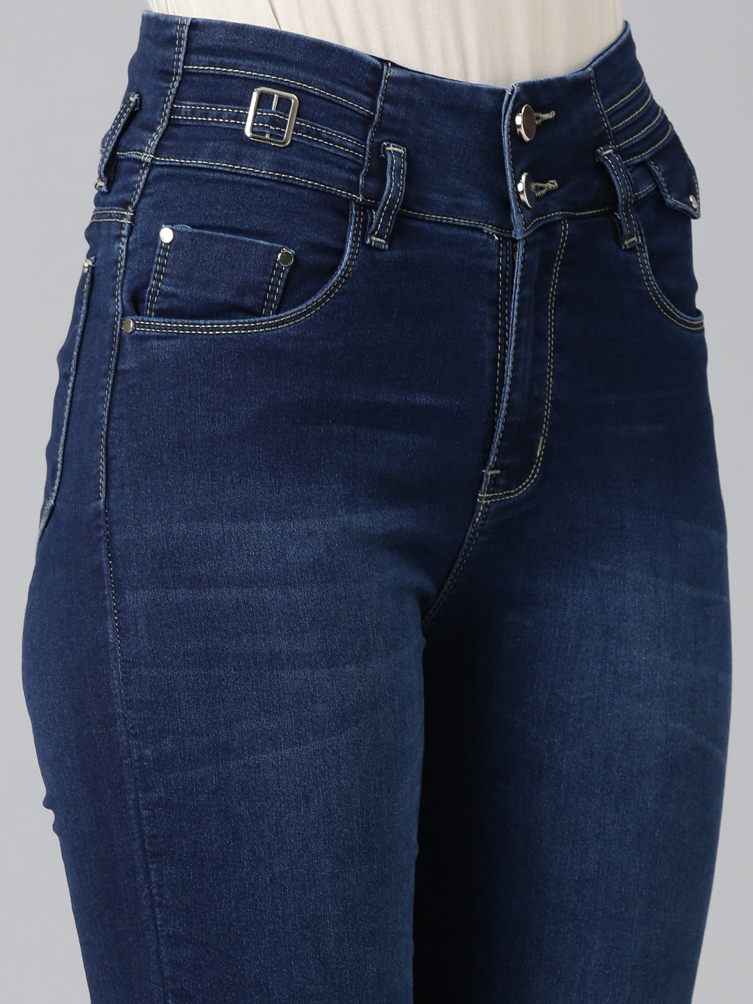 Women's Navy Blue Skinny Fit High Rise Light Fade Denim Jeans