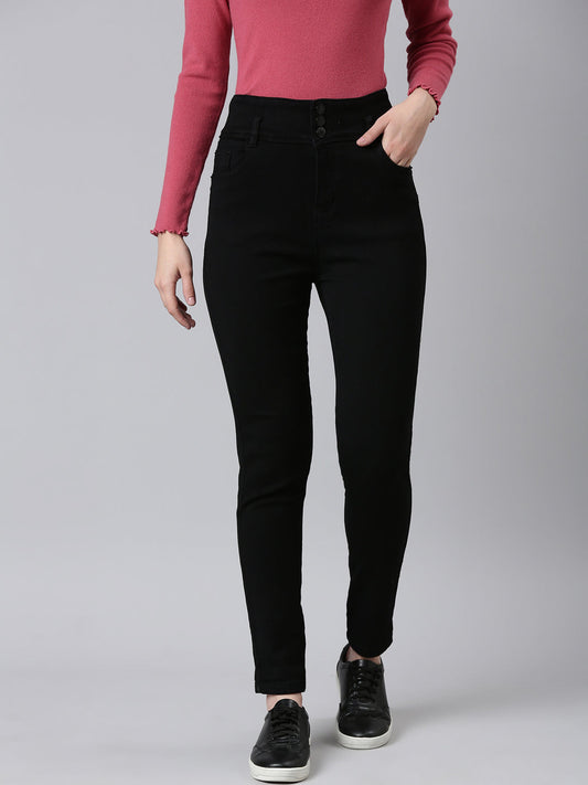 Women's Black Solid Skinny Fit Denim Jeans