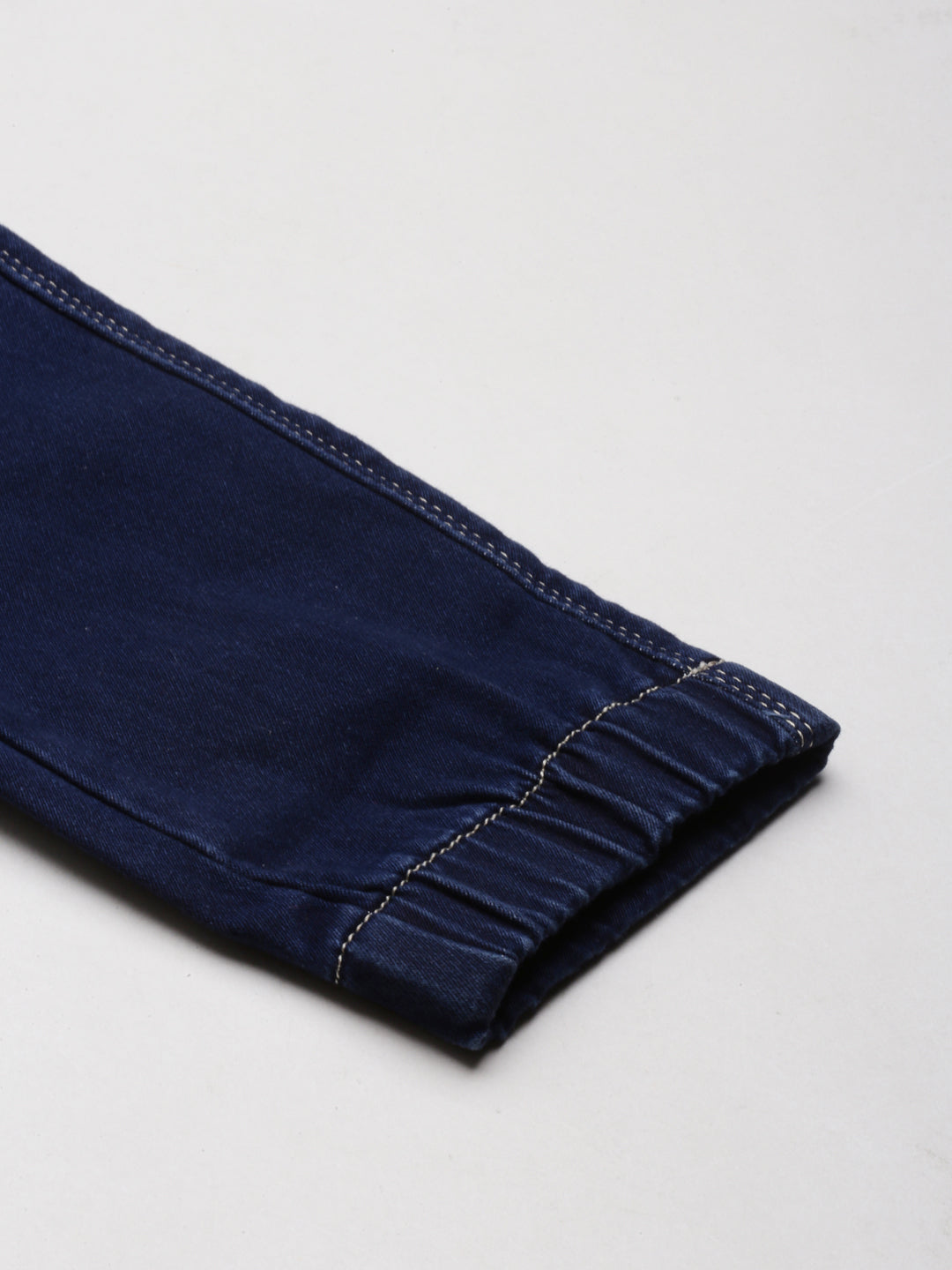 Women's Navy Blue Jogger Mid-Rise Light Fade Acid Wash Denim Jeans