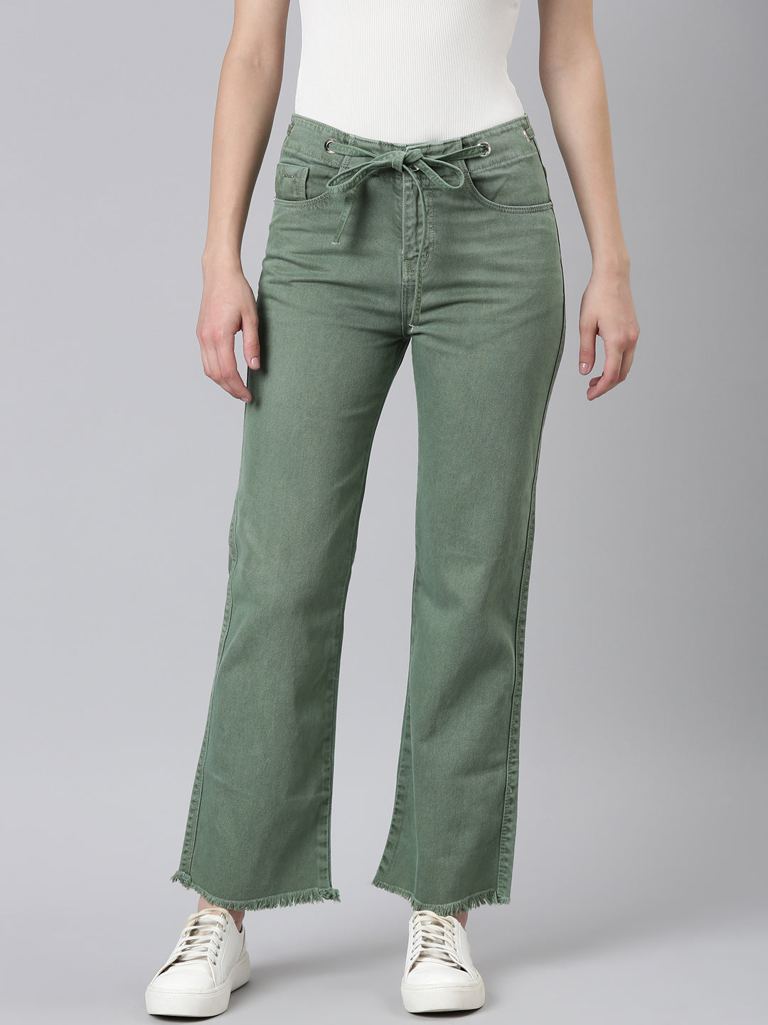 Women's Green Straight Fit Mid-Rise Denim Jeans