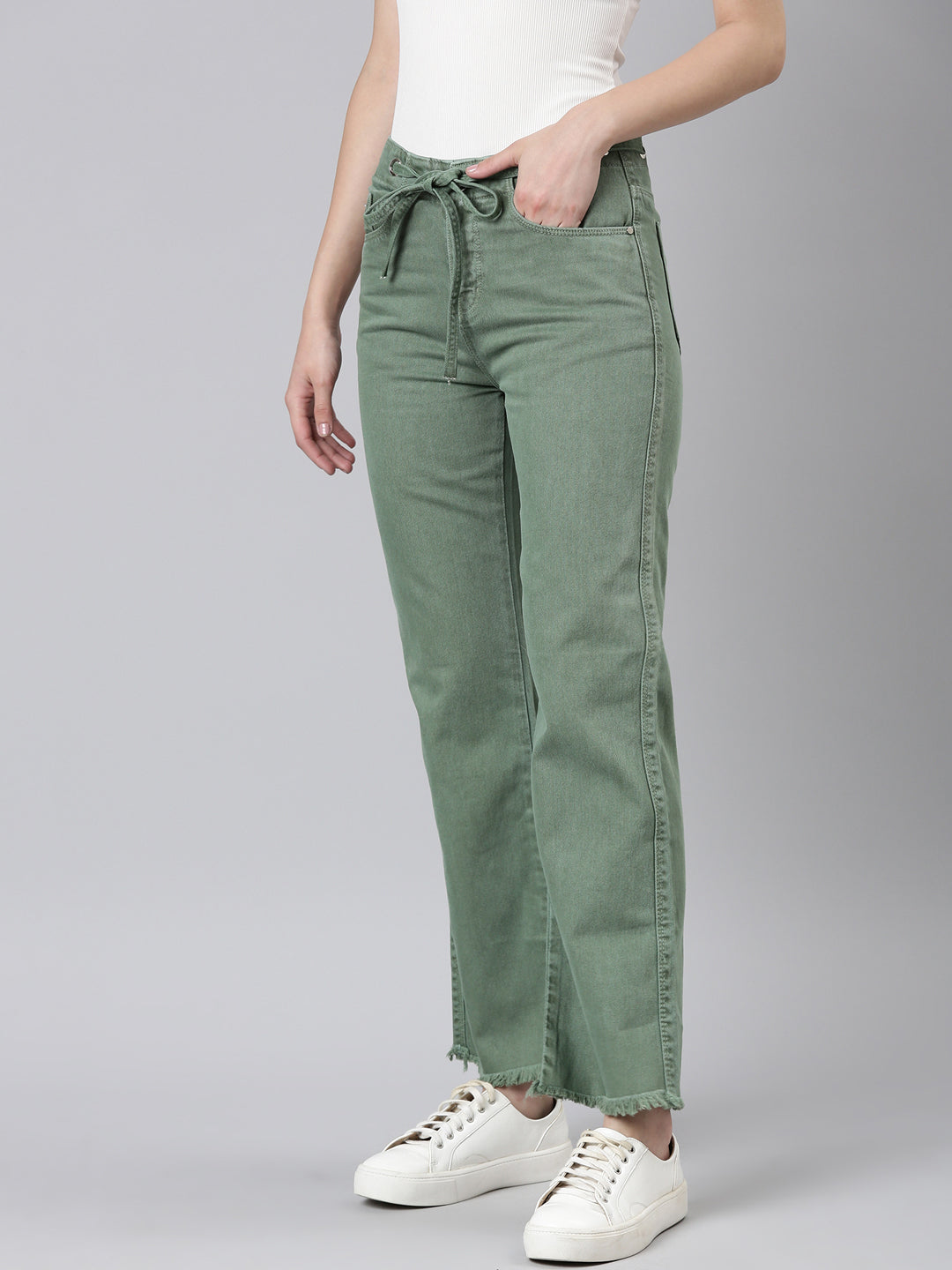 Women's Green Straight Fit Mid-Rise Denim Jeans