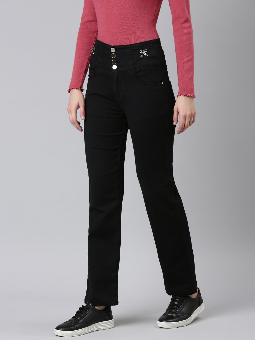 Women's Black High-Rise Straight Fit Denim Jeans