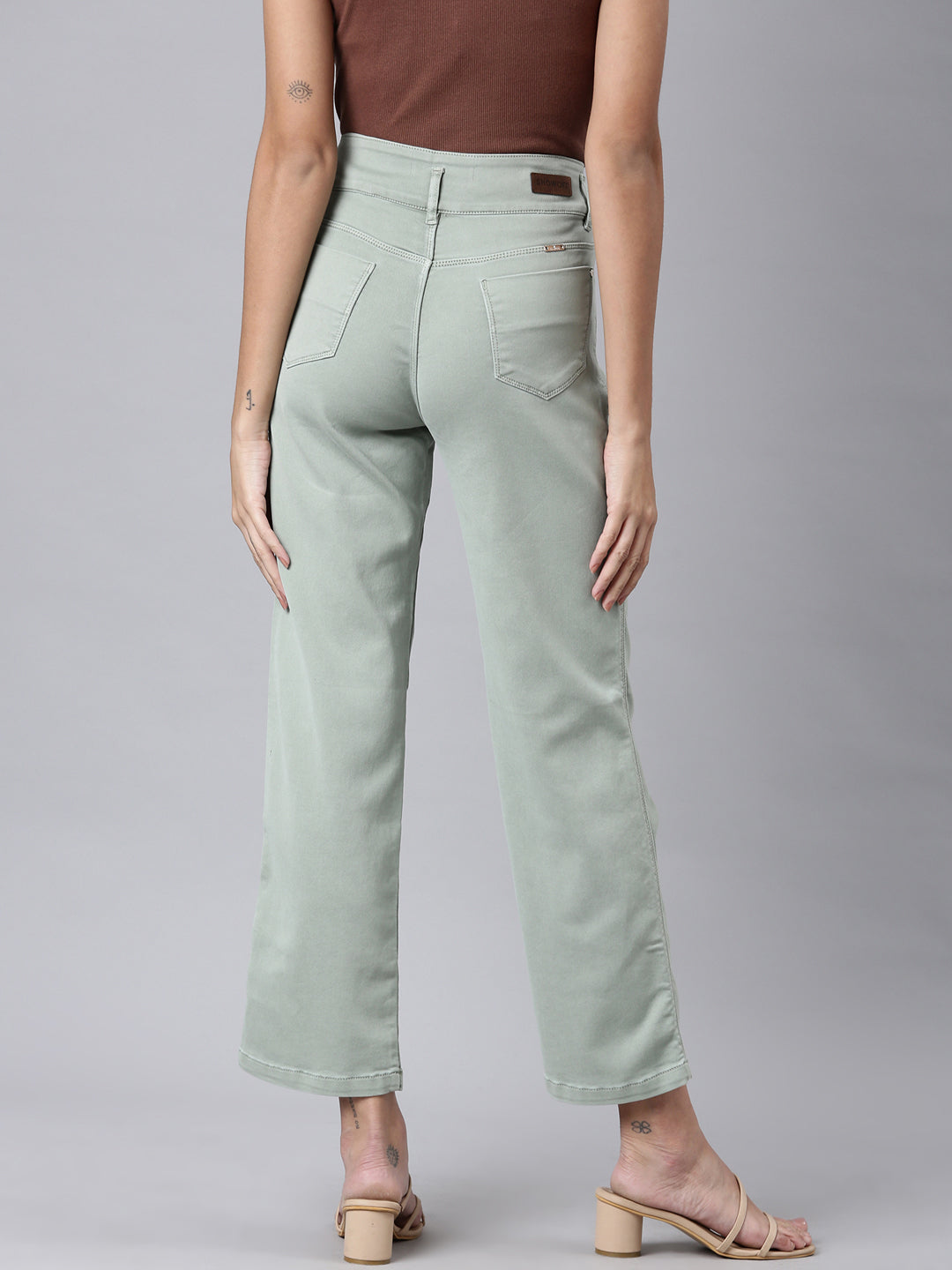 Women's Green Straight Fit Acid Wash High-Raise Denim Jeans