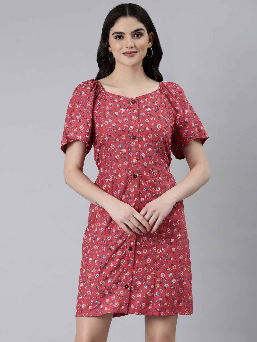 Women's Pink Floral Fit and Flare Dress